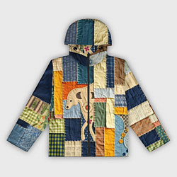 Ветровка с капюшоном женская Пэчворк с собакой, цвет: 3D-черный