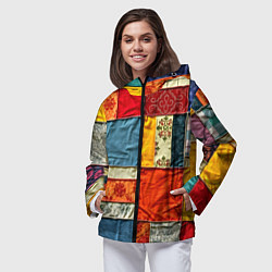 Ветровка с капюшоном женская Пэчворк из ярких тканей, цвет: 3D-черный — фото 2