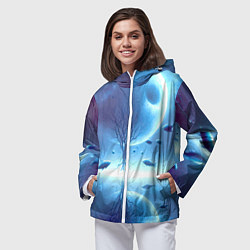 Ветровка с капюшоном женская Луна и рыбы - нейроарт фантазия, цвет: 3D-белый — фото 2