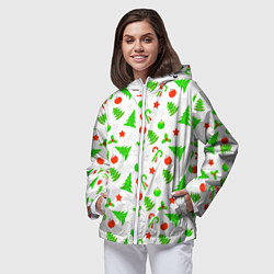 Ветровка с капюшоном женская Новогодний ёлочный паттерн, цвет: 3D-белый — фото 2