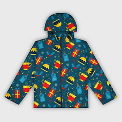 Ветровка с капюшоном женская Новогодний сладкий паттерн, цвет: 3D-черный