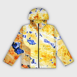 Ветровка с капюшоном женская Сине-золотая абстракция, цвет: 3D-черный