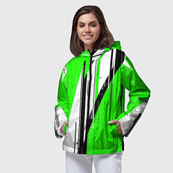 Ветровка с капюшоном женская Black and white vertical stripes on a green backgr, цвет: 3D-черный — фото 2