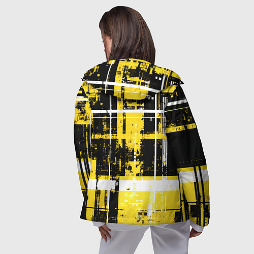 Женская ветровка Жёлто-белый гранж на чёрном фоне / 3D-Черный – фото 4