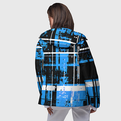 Женская ветровка Сине-белый гранж на чёрном фоне / 3D-Черный – фото 4
