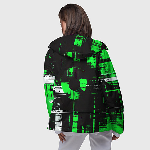 Женская ветровка Зелёно-белый гранж на чёрном фоне / 3D-Черный – фото 4