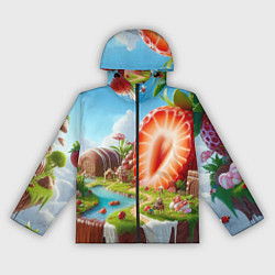 Ветровка с капюшоном женская Клубничная планета - нейроарт фантазия, цвет: 3D-черный