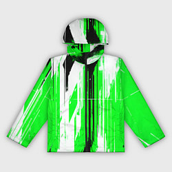 Ветровка с капюшоном женская Вертикальные чёрно-белые линии на зелёном фоне, цвет: 3D-черный