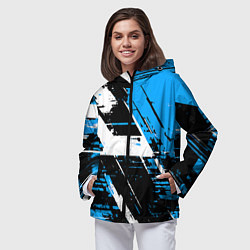 Ветровка с капюшоном женская Diagonal black and white stripes on a blue backgro, цвет: 3D-черный — фото 2