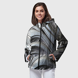 Ветровка с капюшоном женская Полированный серебряный металл, цвет: 3D-черный — фото 2