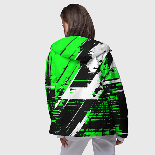 Женская ветровка Diagonal black and white stripes on a green backgr / 3D-Черный – фото 4