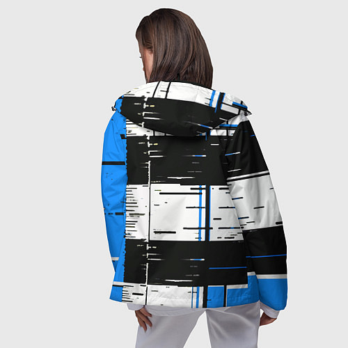 Женская ветровка Синие и чёрные полосы на белом фоне / 3D-Черный – фото 4