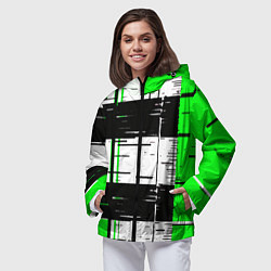 Ветровка с капюшоном женская Зелёные и чёрные полосы на белом фоне, цвет: 3D-черный — фото 2