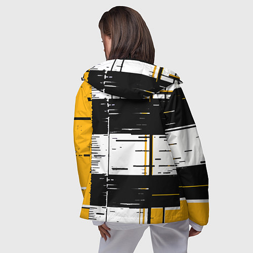 Женская ветровка Жёлтые и чёрные полосы на белом фоне / 3D-Черный – фото 4