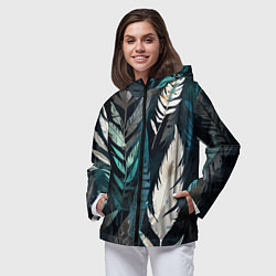 Ветровка с капюшоном женская Перья и листья, цвет: 3D-черный — фото 2