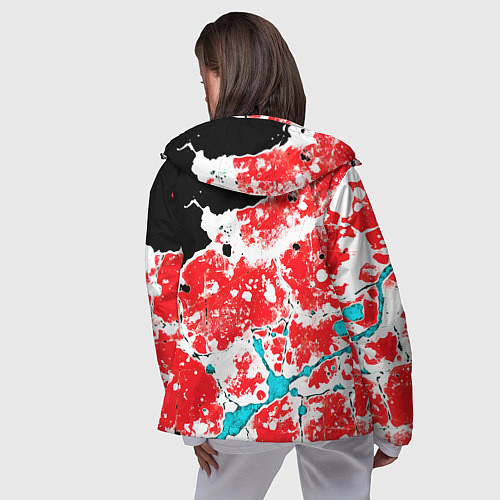 Женская ветровка Сине красная абстракция на чёрном фоне / 3D-Черный – фото 4