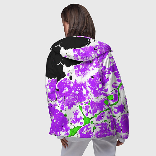 Женская ветровка Зелёно-фиолетовая абстракция на чёрном фоне / 3D-Черный – фото 4