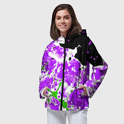 Ветровка с капюшоном женская Зелёно-фиолетовая абстракция на чёрном фоне, цвет: 3D-черный — фото 2