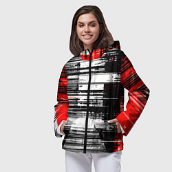 Ветровка с капюшоном женская Горизонтальные чёрные линии на бело-красном фоне, цвет: 3D-черный — фото 2