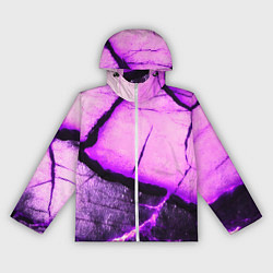 Ветровка с капюшоном женская Трещины на абстрактном фиолетовом фоне, цвет: 3D-белый