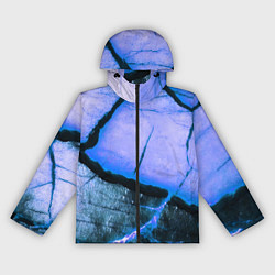 Ветровка с капюшоном женская Трещины на абстрактном синем фоне, цвет: 3D-черный