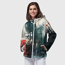 Ветровка с капюшоном женская Чёрно-красная ржавчина на белом фоне, цвет: 3D-белый — фото 2