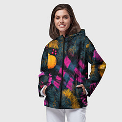 Ветровка с капюшоном женская Новый год - фиолетовая краска, цвет: 3D-черный — фото 2