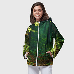 Ветровка с капюшоном женская Зелёный летний лес, цвет: 3D-белый — фото 2