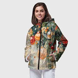 Ветровка с капюшоном женская Большие и маленькие новогодние шары, цвет: 3D-черный — фото 2