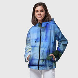 Ветровка с капюшоном женская Чёрные пятна на синем фоне абстракция, цвет: 3D-черный — фото 2