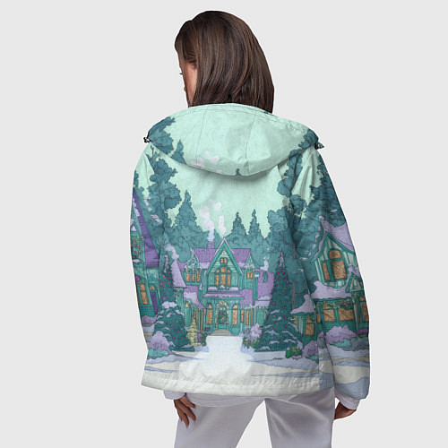 Женская ветровка Новый год - двор / 3D-Черный – фото 4