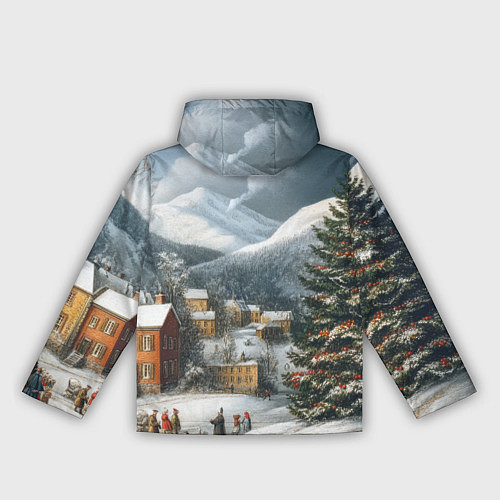 Женская ветровка Новогодняя огромная елка и маленькие домики / 3D-Белый – фото 2