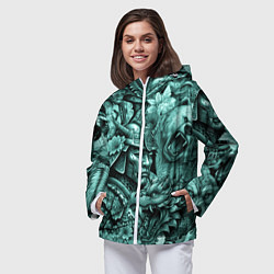 Ветровка с капюшоном женская Драконы самурай медведь и волк в стиле тату, цвет: 3D-белый — фото 2