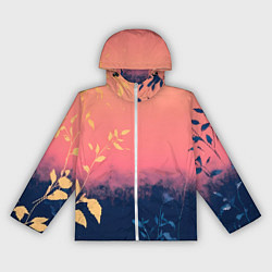 Ветровка с капюшоном женская Листья на сине-розовом фоне - нейросеть, цвет: 3D-белый