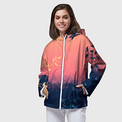 Ветровка с капюшоном женская Листья на сине-розовом фоне - нейросеть, цвет: 3D-белый — фото 2
