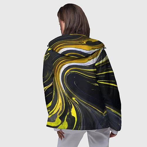 Женская ветровка Волнистые бело-жёлтые линии на чёрном фоне / 3D-Черный – фото 4