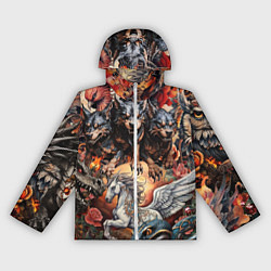 Ветровка с капюшоном женская Мифические существа в стиле татуировки Ирезуми, цвет: 3D-белый