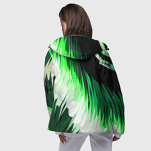 Женская ветровка Зелёно-белая абстракция на чёрном фоне / 3D-Черный – фото 4
