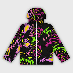 Ветровка с капюшоном женская Яркие абстрактные круги-зигзаги, цвет: 3D-белый