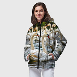 Ветровка с капюшоном женская Белые лебеди на пруду, цвет: 3D-черный — фото 2