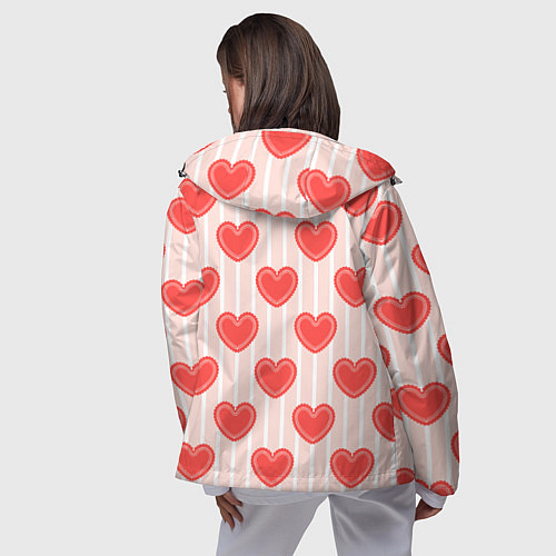 Женская ветровка Полосатый паттерн с красными ажурными сердечками / 3D-Черный – фото 4