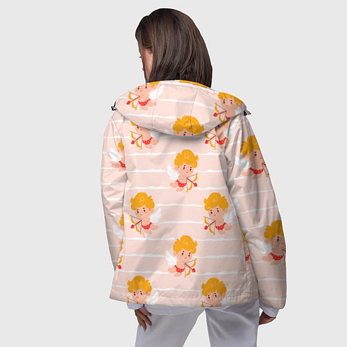 Женская ветровка Полосатый паттерн с милыми купидонами / 3D-Черный – фото 4