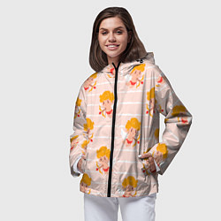 Ветровка с капюшоном женская Полосатый паттерн с милыми купидонами, цвет: 3D-черный — фото 2