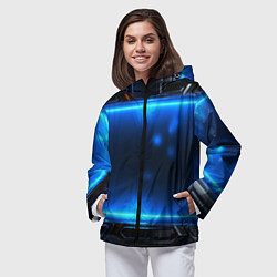 Ветровка с капюшоном женская Синяя неоновая атмосфера, цвет: 3D-черный — фото 2
