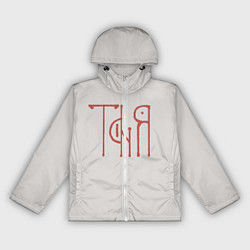 Ветровка с капюшоном женская Таня - красная надпись вязью, цвет: 3D-белый