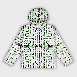 Ветровка с капюшоном женская Чёрно-зелёный диагональные полосы на белом фоне, цвет: 3D-белый