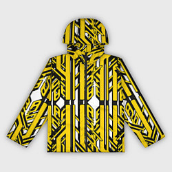Ветровка с капюшоном женская Чёрно-жёлтые техно полосы на белом фоне, цвет: 3D-черный