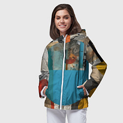 Ветровка с капюшоном женская Абстрактный ретро коллаж, цвет: 3D-белый — фото 2
