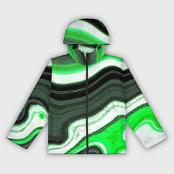 Ветровка с капюшоном женская Волнистые горизонтальные чёрно-зелёные полосы на б, цвет: 3D-черный