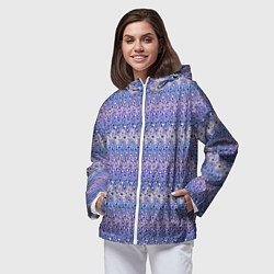 Ветровка с капюшоном женская Сиреневый с полосатым узором паттерн, цвет: 3D-белый — фото 2